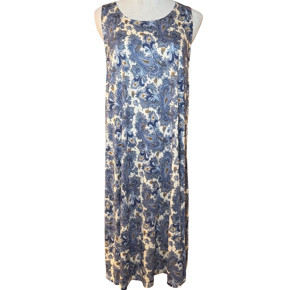 H&M | Blue and Cream Paisley Midi Casual Cozy Dress | Size Large